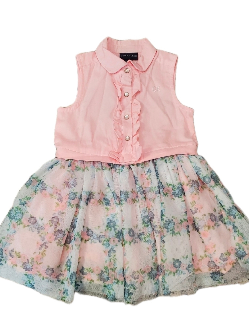 Calvin Klein Jeans Pink Floral Tulle Casual Dress 24M